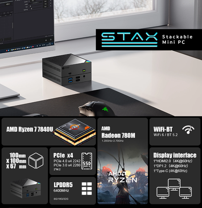 Stax Modular Mini PC - 6600u Stackable mini PC  16GB DDR5 + 512GB PCIe4.0